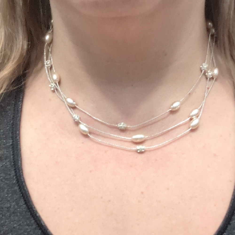 ❤️ Host Pick❤️ Monet Silver and Cream Multi-Strand Necklace